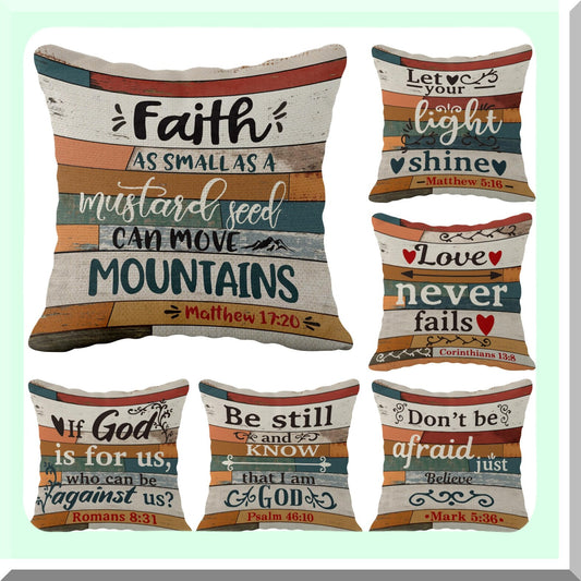 Vintage Scripture Inspirational Cushion Cover Set - Christian Decor Throw Pillow Case 18x18 Inch - Jesus Verse Sofa Couch Bed Gift - Church Gifts Sayings