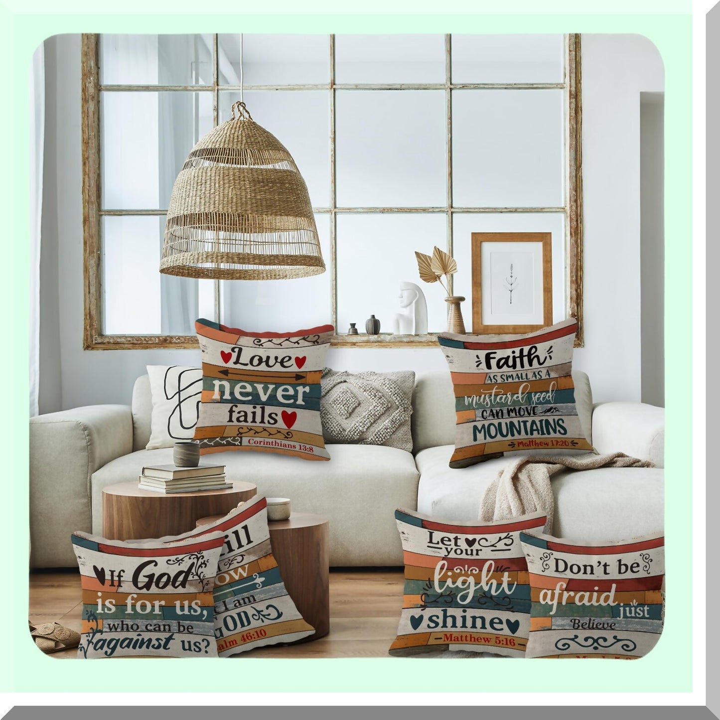 Vintage Scripture Inspirational Cushion Cover Set - Christian Decor Throw Pillow Case 18x18 Inch - Jesus Verse Sofa Couch Bed Gift - Church Gifts Sayings