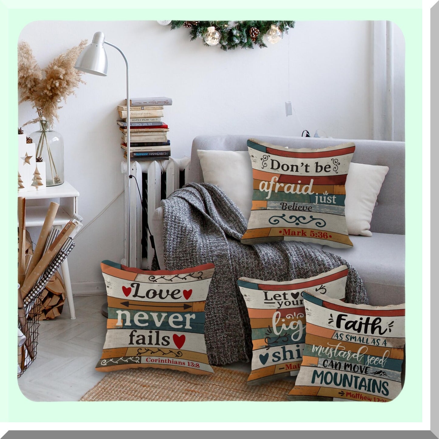 Vintage Scripture Inspirational Cushion Cover Set - Christian Decor Throw Pillow Case 18x18 Inch - Jesus Verse Sofa Couch Bed Gift - Church Gifts Sayings