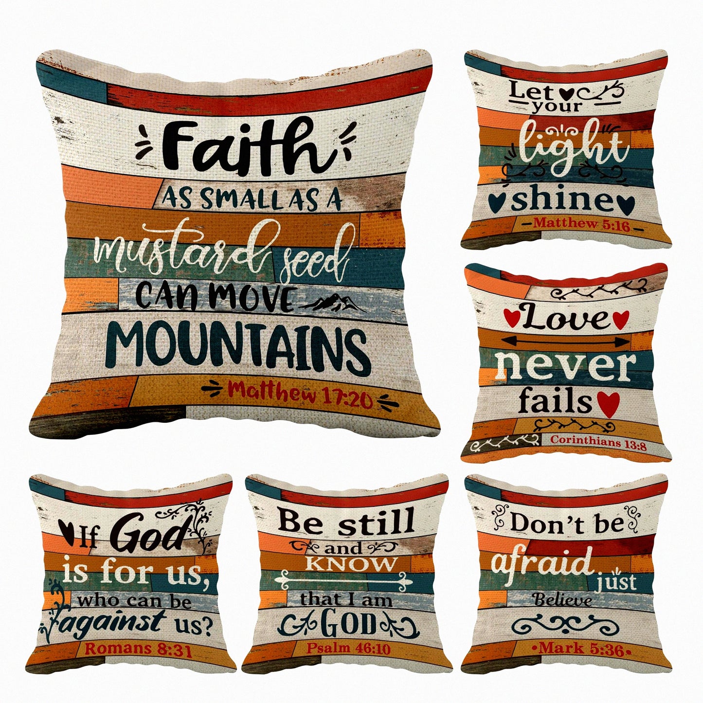 Vintage Scripture Inspirational Cushion Cover Set - Christian Decor Throw Pillow Case 18x18 Inch - Jesus Verse Sofa Couch Bed Gift - Church Gifts Sayings