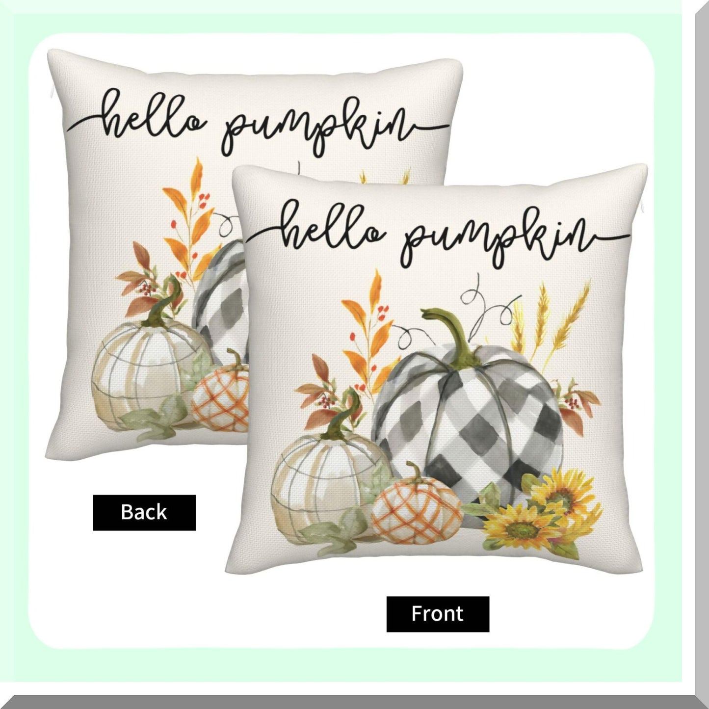 Autumn Harvest Buffalo Plaid Pillow Covers - Set of 2 18x18 Pumpkin Linen Farmhouse Decor Cushion Case for Home Sofa & Bedroom