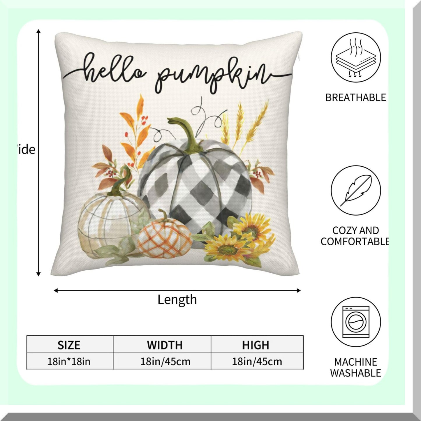 Autumn Harvest Buffalo Plaid Pillow Covers - Set of 2 18x18 Pumpkin Linen Farmhouse Decor Cushion Case for Home Sofa & Bedroom