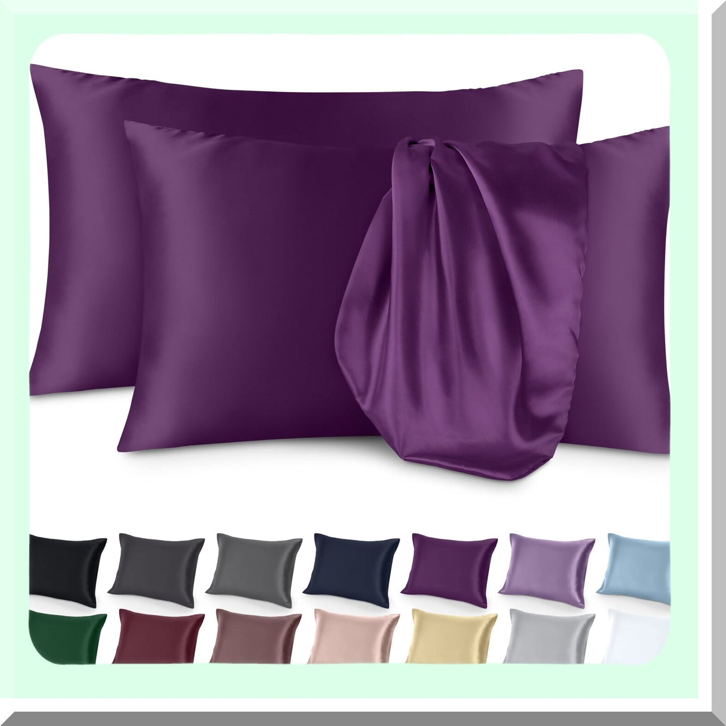 Luxury Silk-Like Pillowcases Set - Smooth & Breathable Envelope Enclosure - Hair-Friendly Poly Pillowcases - Standard/Queen Size - Plum (2 Pack)