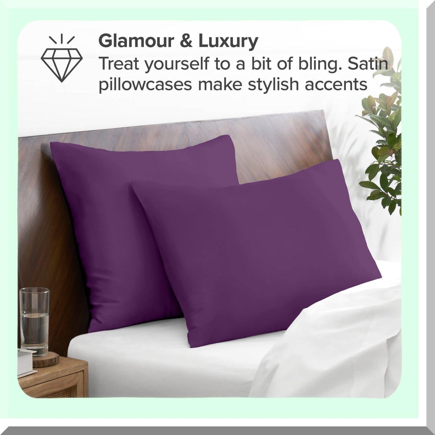 Luxury Silk-Like Pillowcases Set - Smooth & Breathable Envelope Enclosure - Hair-Friendly Poly Pillowcases - Standard/Queen Size - Plum (2 Pack)