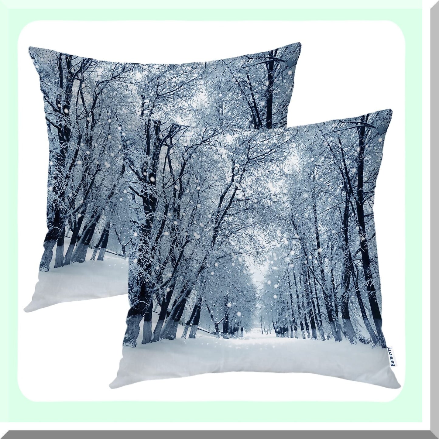 Snowstorm Park Winter Landscape Pillow Covers - Set of 2, 18x18 Inch Blue Snow Double Sided Decorative Throw Cases