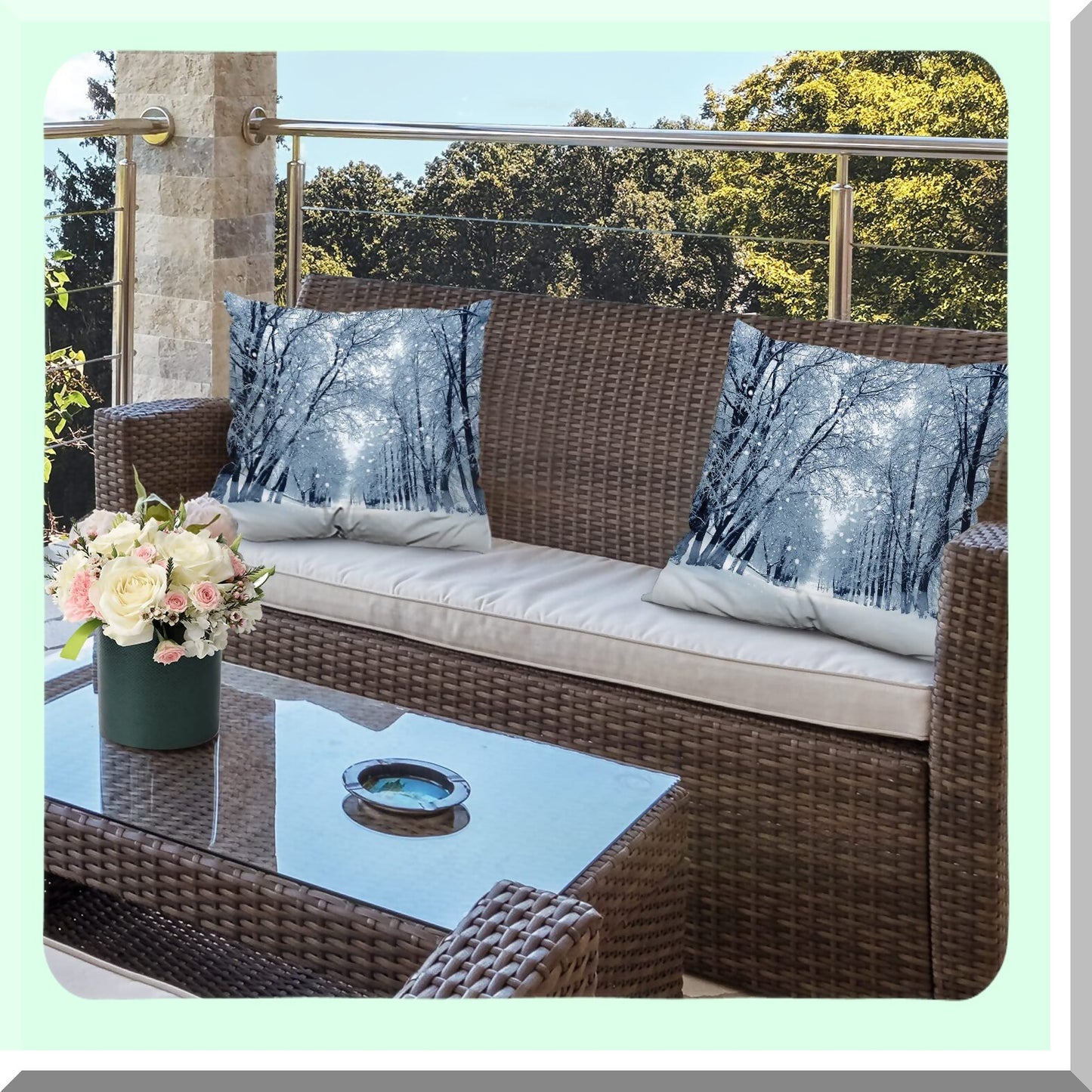 Snowstorm Park Winter Landscape Pillow Covers - Set of 2, 18x18 Inch Blue Snow Double Sided Decorative Throw Cases