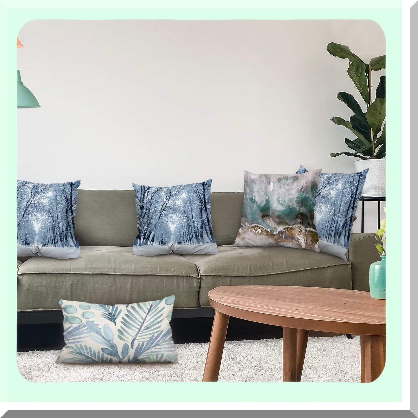 Snowstorm Park Winter Landscape Pillow Covers - Set of 2, 18x18 Inch Blue Snow Double Sided Decorative Throw Cases