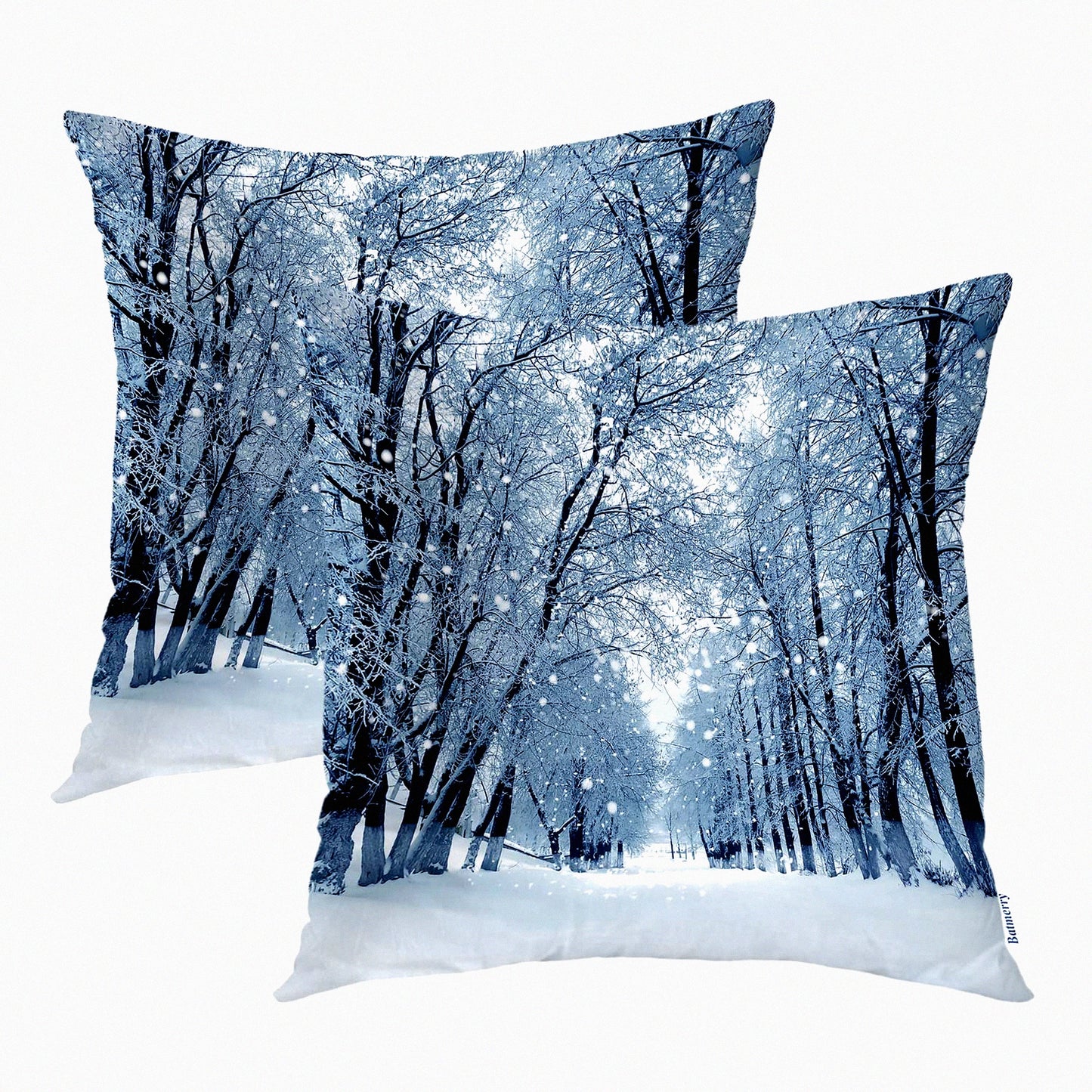 Snowstorm Park Winter Landscape Pillow Covers - Set of 2, 18x18 Inch Blue Snow Double Sided Decorative Throw Cases