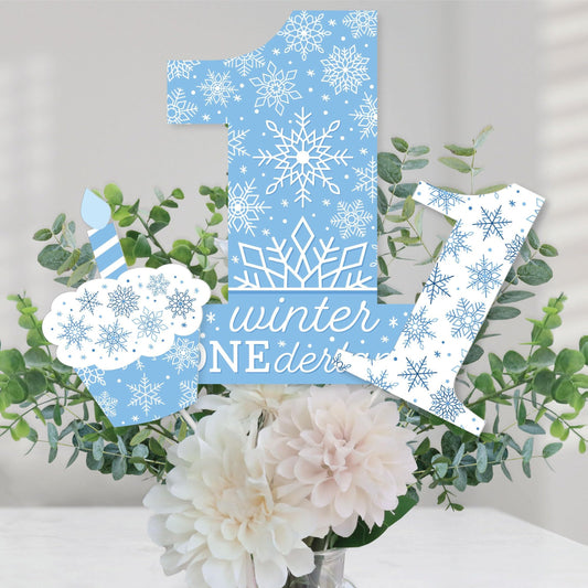 Blue Snowflakes 1st Birthday Party Centerpiece Sticks