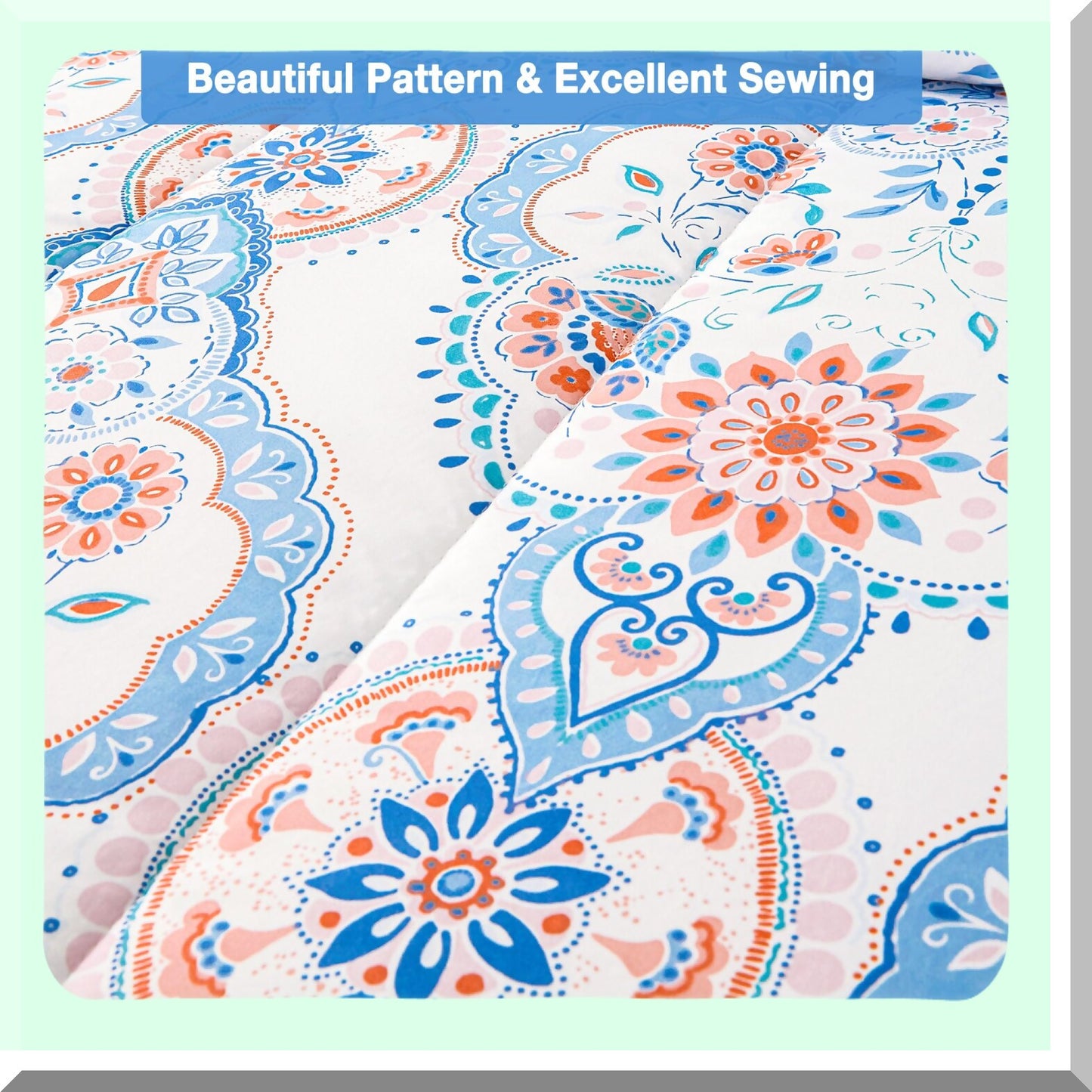 Boho Bloom Queen Bedding Set - 7 Piece Floral Comforter & Sheets, Lightweight Bed in A Bag for Women, Pink & Blue Flower Pattern - Cozy Chic Home Decor