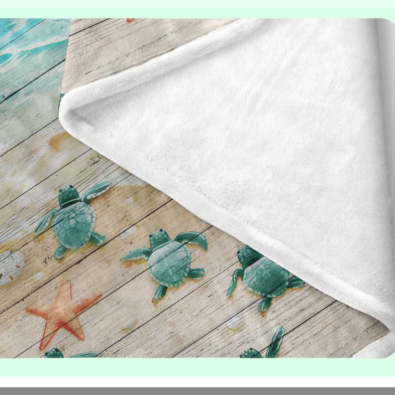 Ocean Serenity Sea Turtle Beach Throw Blanket - Nautical Life Fleece Flannel with Starfish and Rustic Teal Wood Design, Soft and Cozy 50"x60"