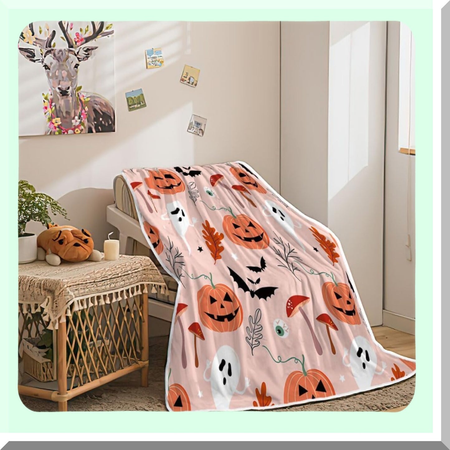 CozyPumpkin Ghost Flannel Throw - Warm & Cute Pink Blanket for Bed & Sofa, Perfect for Living Room & Bedroom Decor