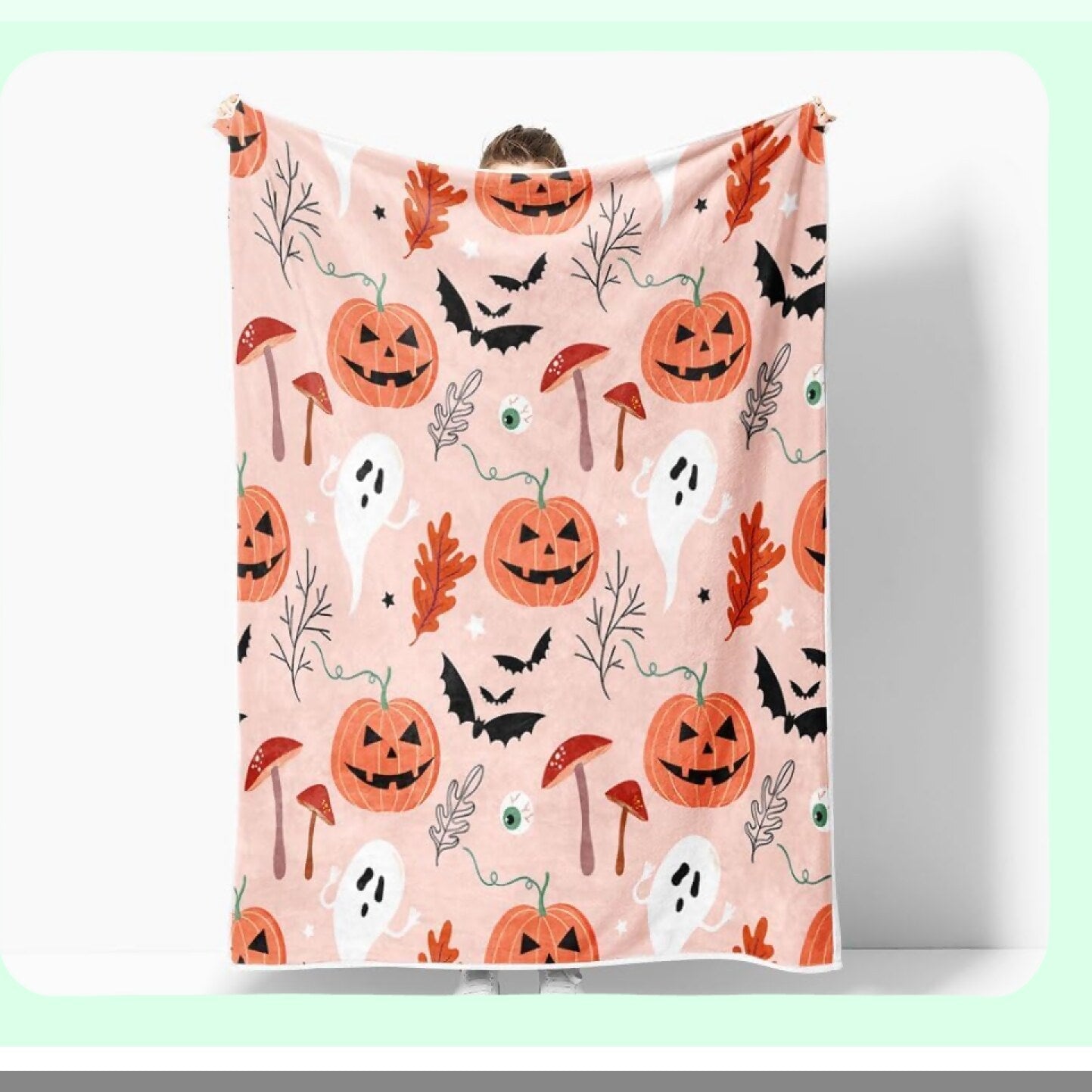 CozyPumpkin Ghost Flannel Throw - Warm & Cute Pink Blanket for Bed & Sofa, Perfect for Living Room & Bedroom Decor