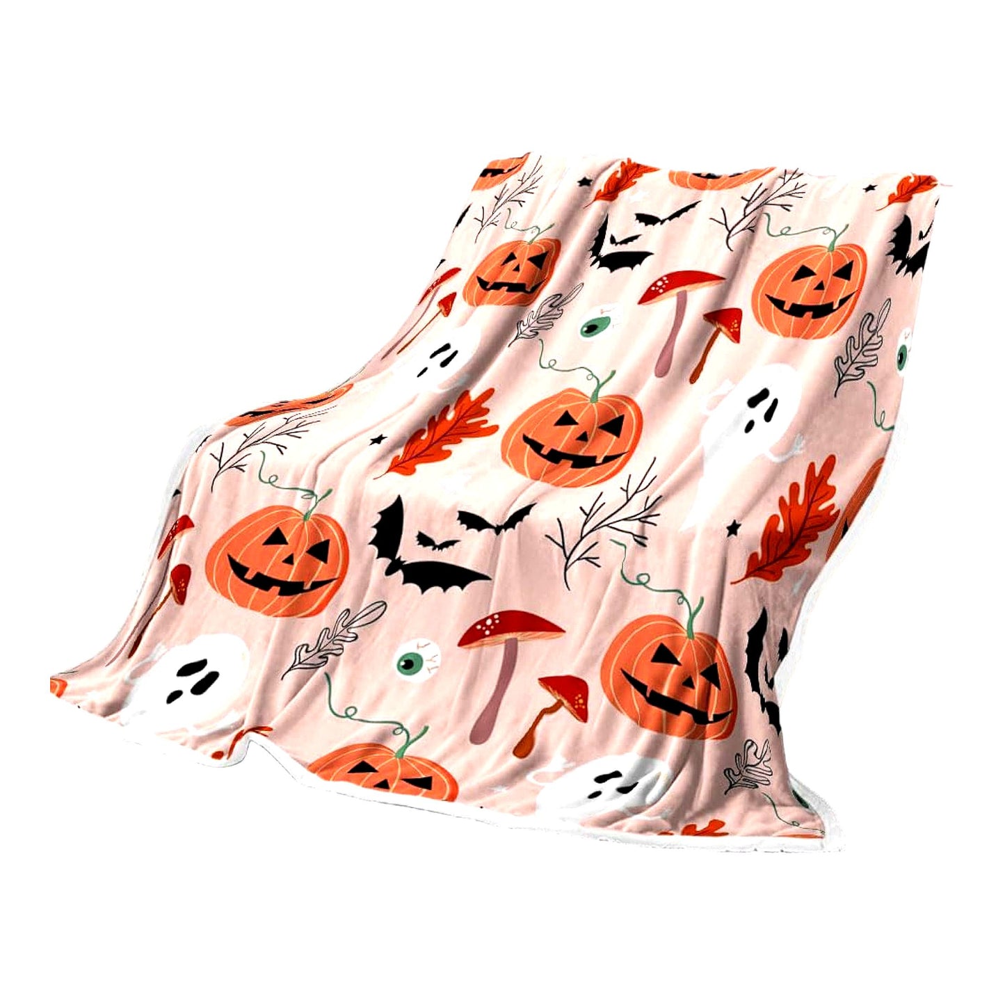 CozyPumpkin Ghost Flannel Throw - Warm & Cute Pink Blanket for Bed & Sofa, Perfect for Living Room & Bedroom Decor