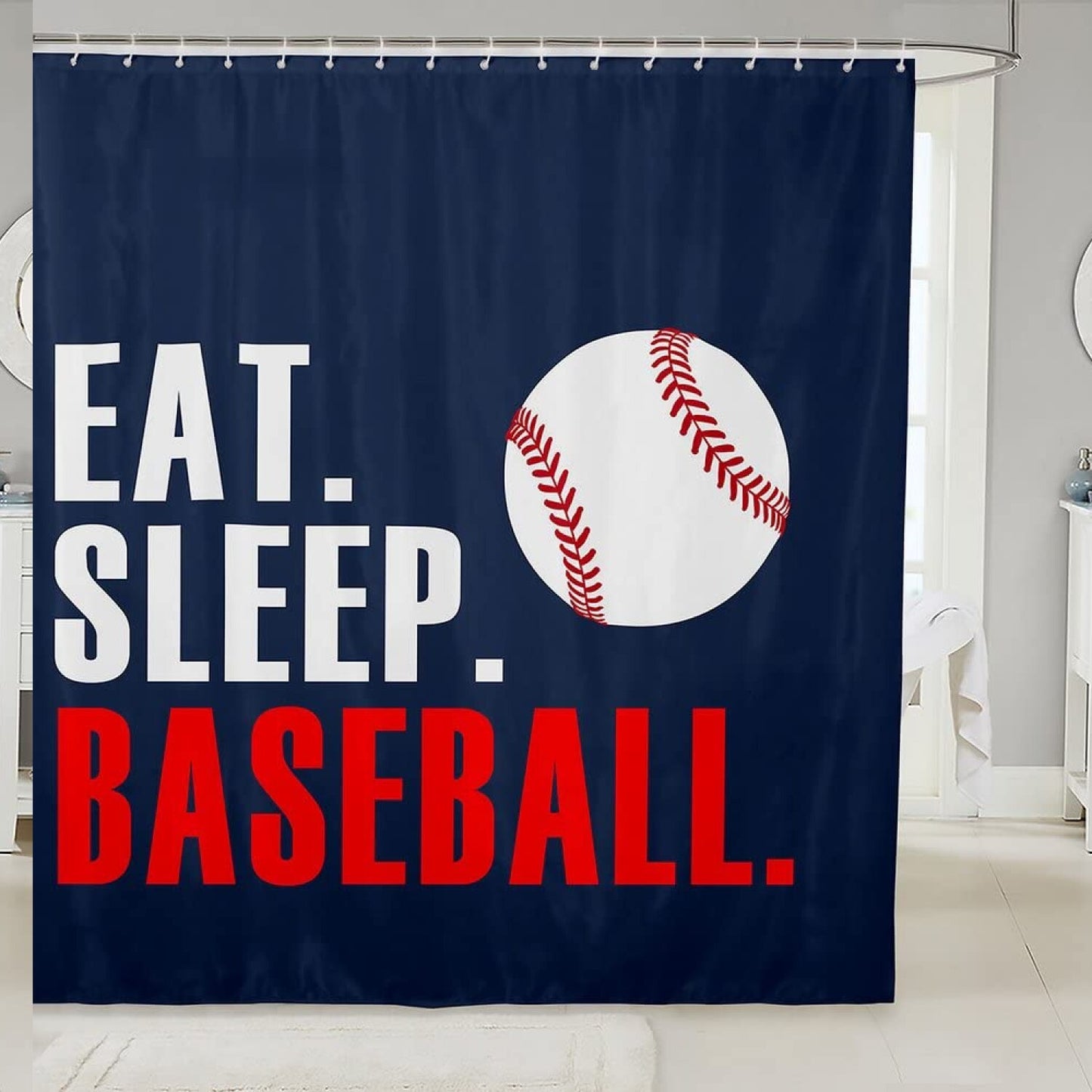 Baseball Shower Curtain 72x72 Blue Sports Bath Decor
