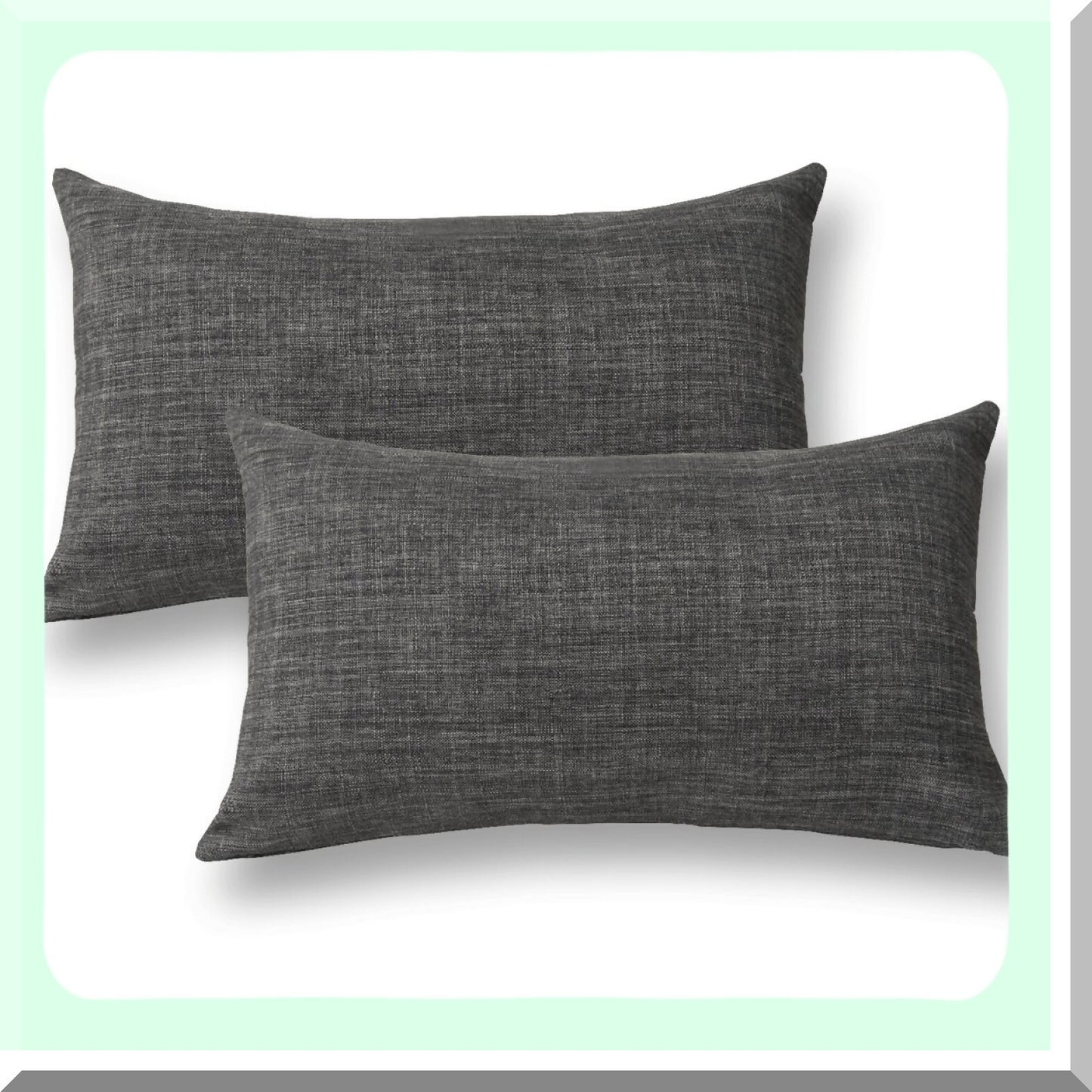 Bamboo Texture Linen Euro Throw Pillow Sham Set - Dark Grey Sofa Cushion Cover - Home Decoration 12x20 - Pack of 2