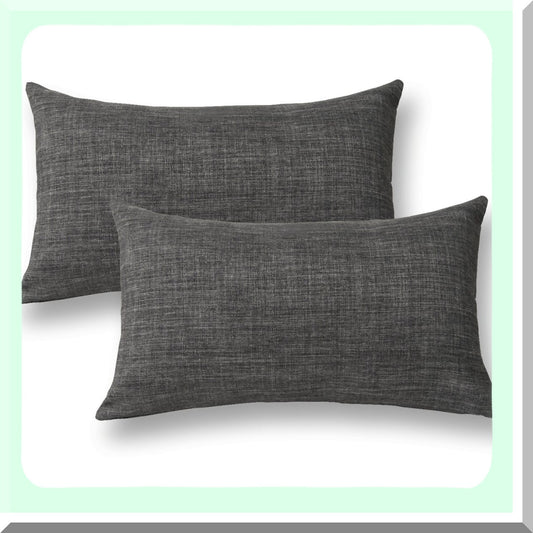Bamboo Texture Linen Euro Throw Pillow Sham Set - Dark Grey Sofa Cushion Cover - Home Decoration 12x20 - Pack of 2