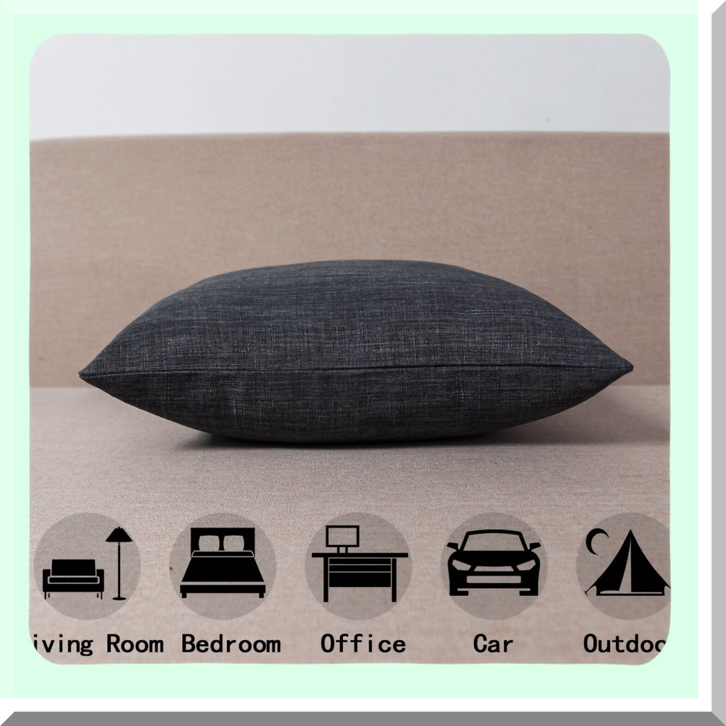 Bamboo Texture Linen Euro Throw Pillow Sham Set - Dark Grey Sofa Cushion Cover - Home Decoration 12x20 - Pack of 2