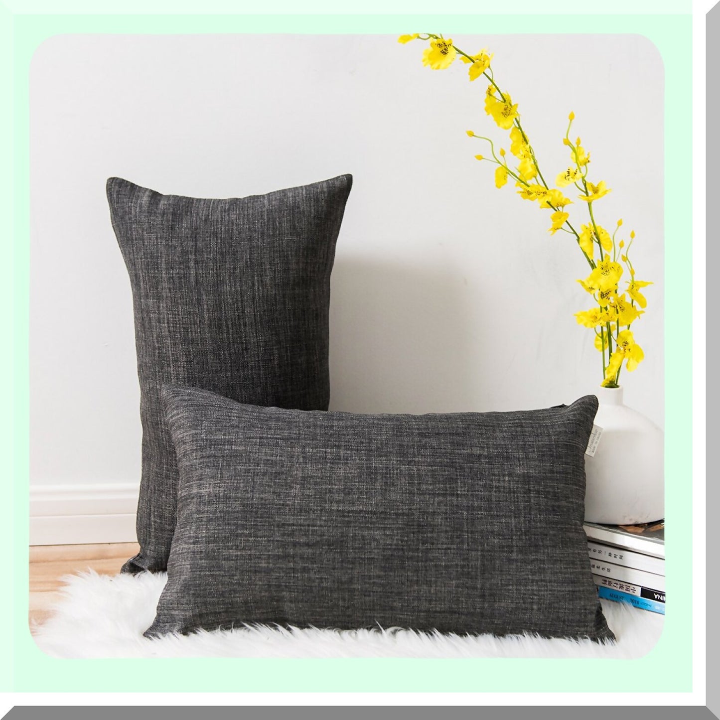 Bamboo Texture Linen Euro Throw Pillow Sham Set - Dark Grey Sofa Cushion Cover - Home Decoration 12x20 - Pack of 2