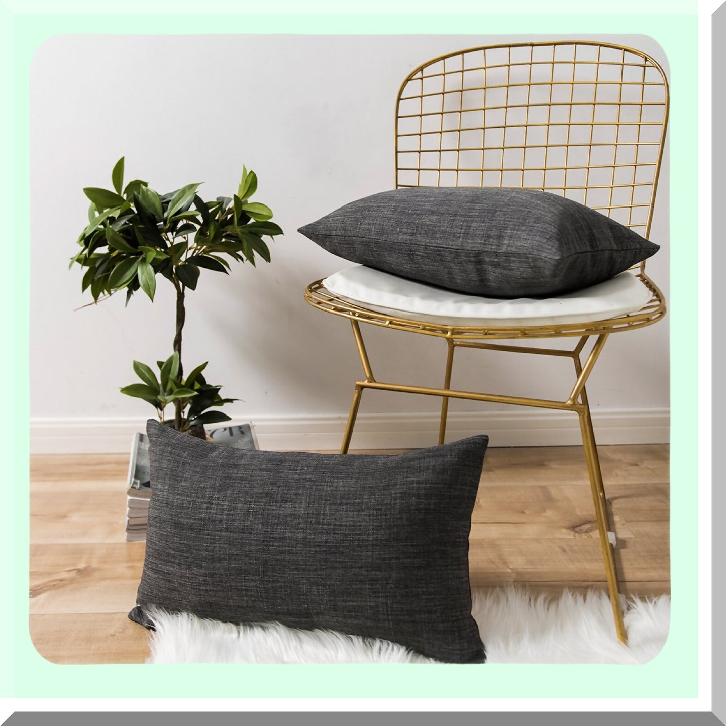 Bamboo Texture Linen Euro Throw Pillow Sham Set - Dark Grey Sofa Cushion Cover - Home Decoration 12x20 - Pack of 2