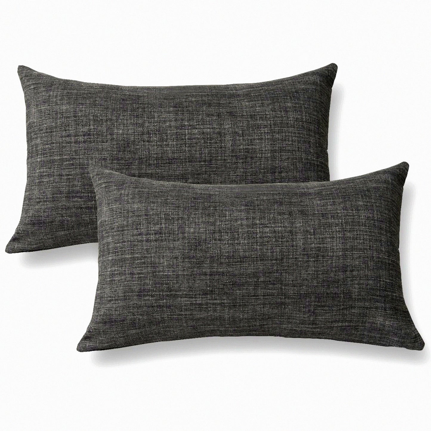 Bamboo Texture Linen Euro Throw Pillow Sham Set - Dark Grey Sofa Cushion Cover - Home Decoration 12x20 - Pack of 2