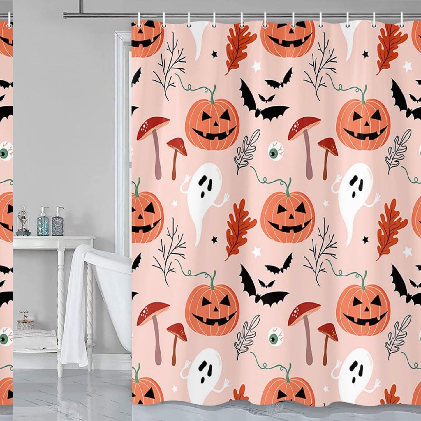 Pink Ghost Pumpkin Shower Curtain 72x72