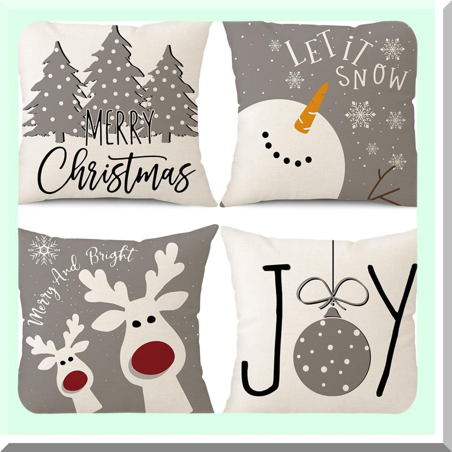 Winter Wonderland Pillow Cover Set - 18x18 Snowman Deer Tree Holiday Decor - Throw Cushion Case for Home Couch - Set of 4 Decorations