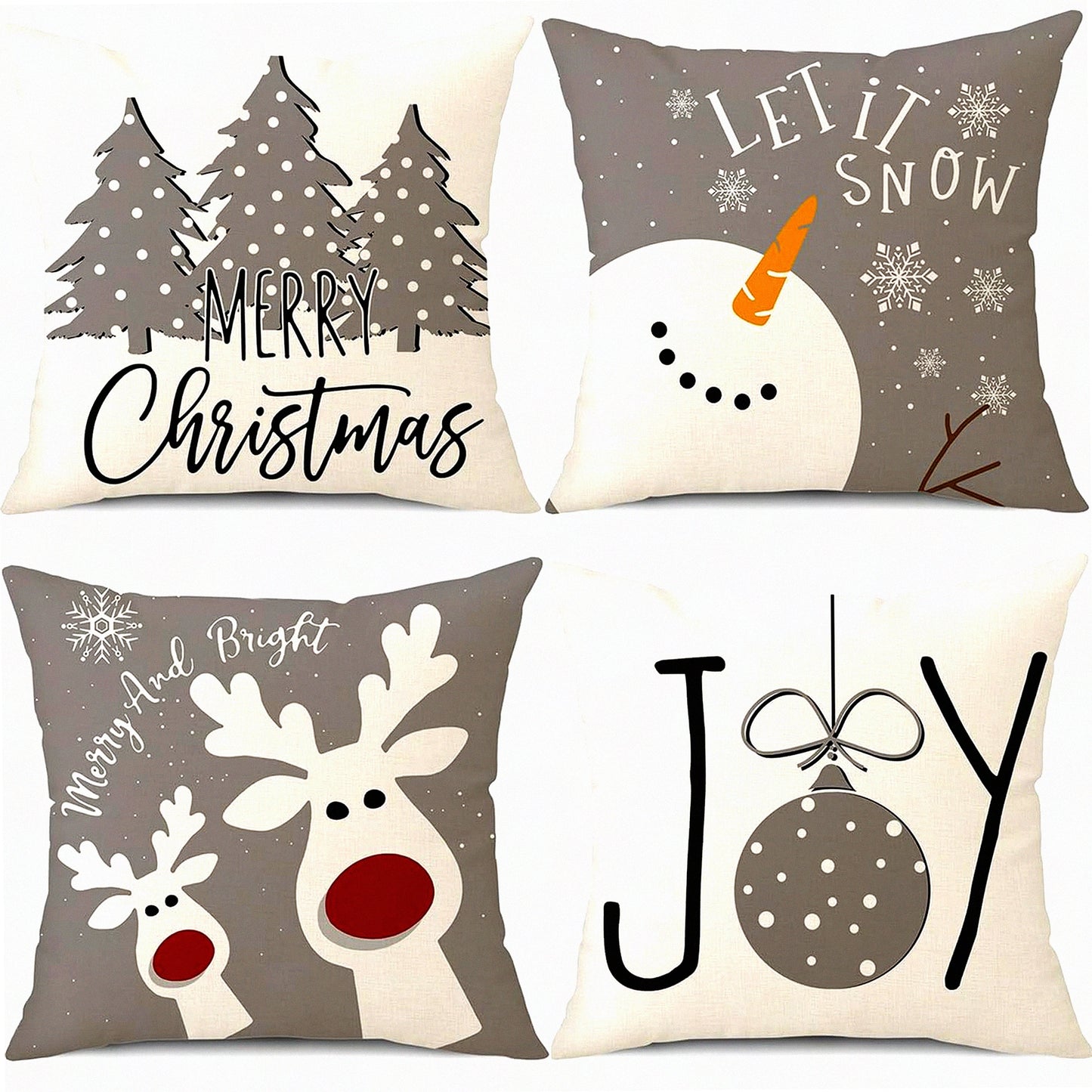 Winter Wonderland Pillow Cover Set - 18x18 Snowman Deer Tree Holiday Decor - Throw Cushion Case for Home Couch - Set of 4 Decorations