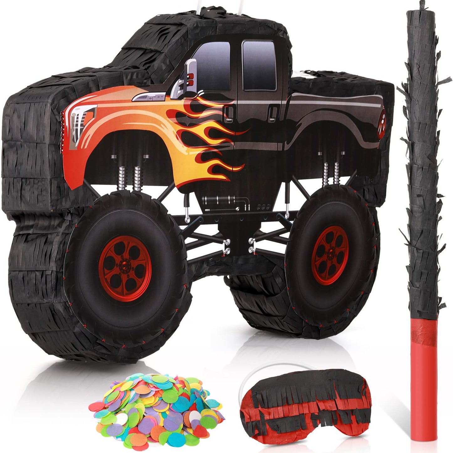 Big Truck Construction Pinata Fiesta Kit - Kids Birthday Party Supplies with Stick, Blindfold, Confetti - Mexican Decor Games for Boys Events - 21.6 x 13.8 x 2.4 Inch