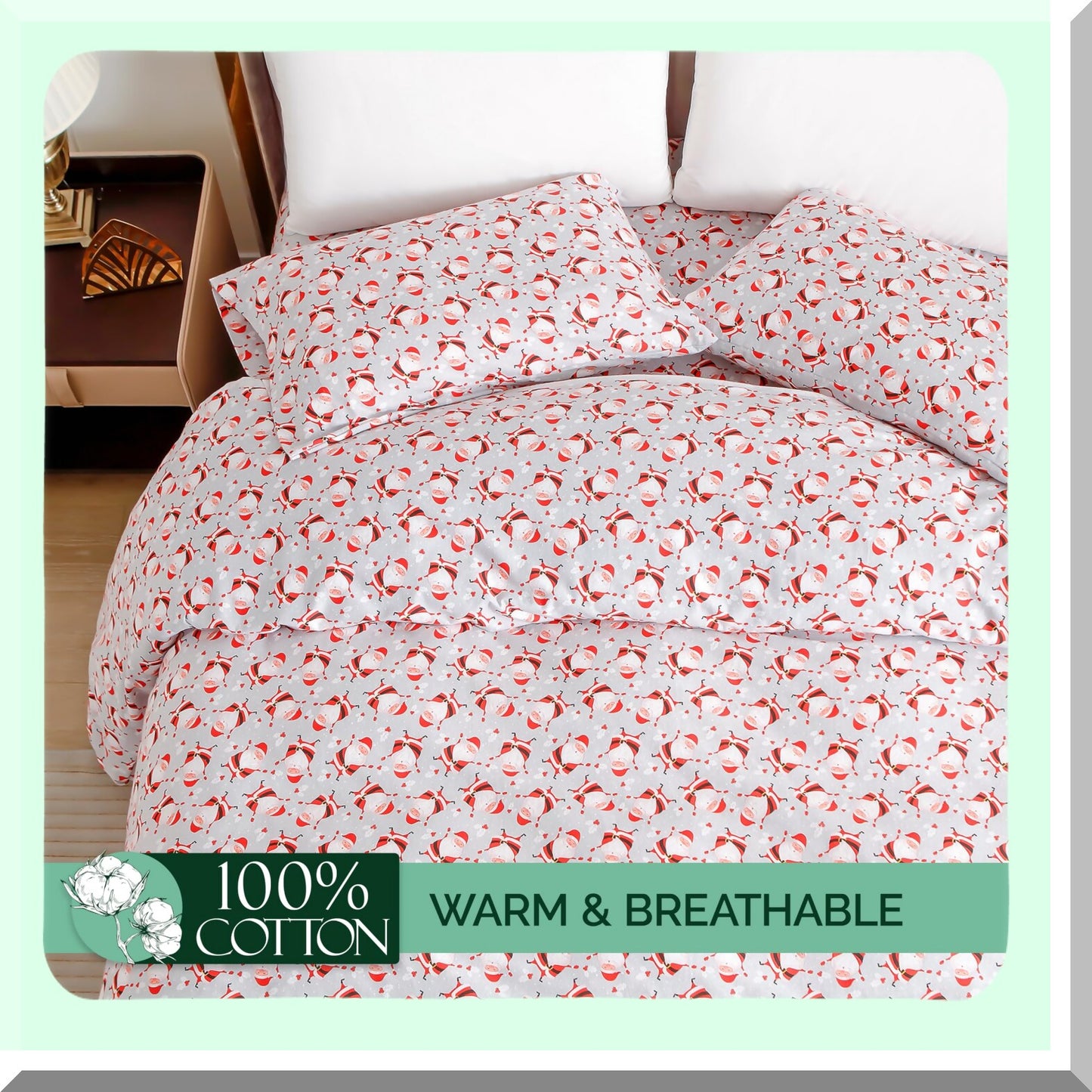 JollyCozy Holiday Flannel Sheet Set - Ultra Soft 100% Cotton, Anti-Pill, Deep Pocket Fitted Sheet - Warm & Premium Quality - 4-Piece