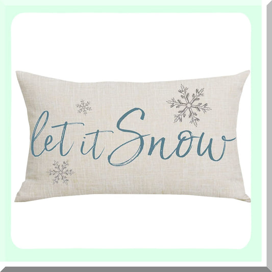 Snowy Blue Winter Wonderland Pillowcase - Decorative Snowflakes Home Decor for Sofa, Chair, Bed - Cotton Linen Throw Pillow Cover 12x20"
