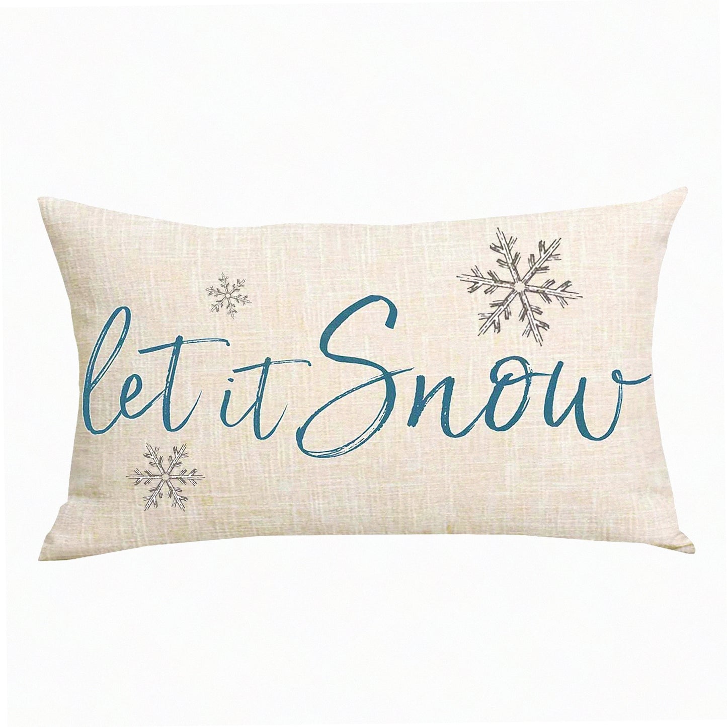 Snowy Blue Winter Wonderland Pillowcase - Decorative Snowflakes Home Decor for Sofa, Chair, Bed - Cotton Linen Throw Pillow Cover 12x20"