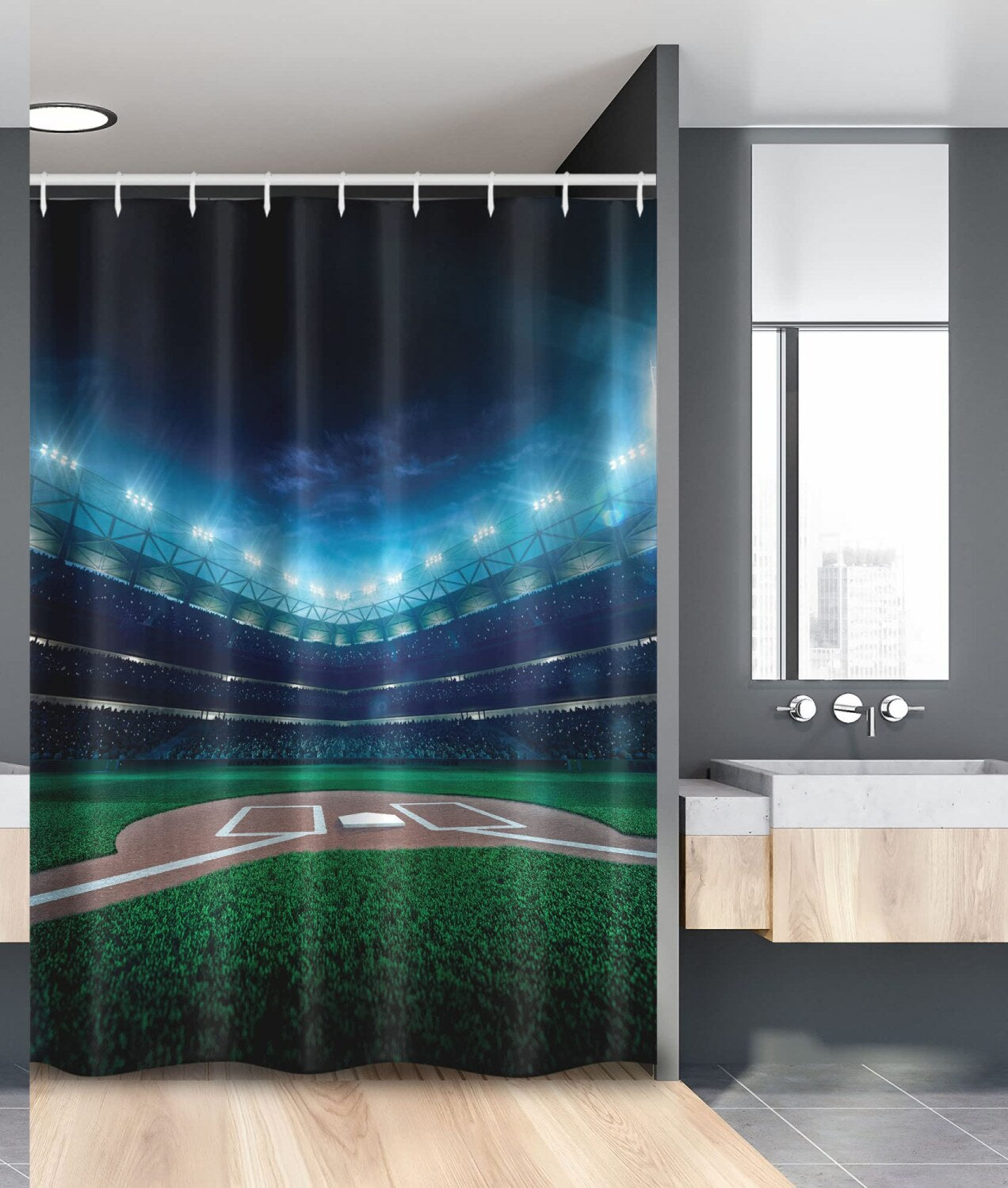 Baseball Stadium Shower Curtain 54x78 Green Blue