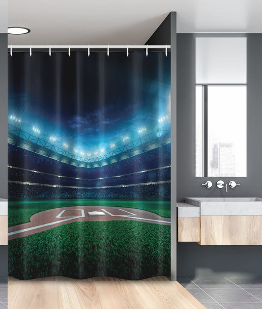 Baseball Stadium Shower Curtain 54x78 Green Blue