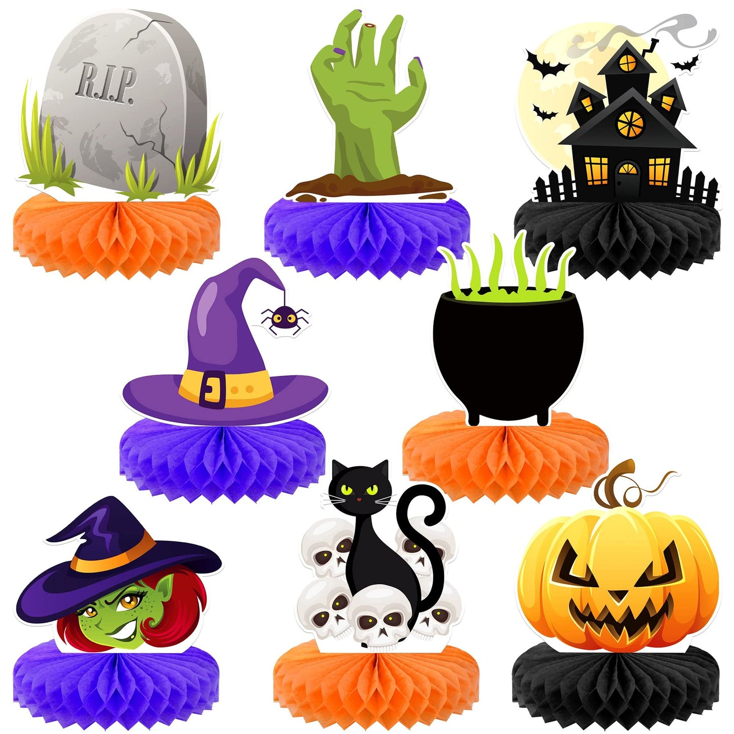 Spooky Pumpkin Party Table Centerpieces - Set of 8 Halloween Birthday Table Decorations - Festive Centerpieces for Tables