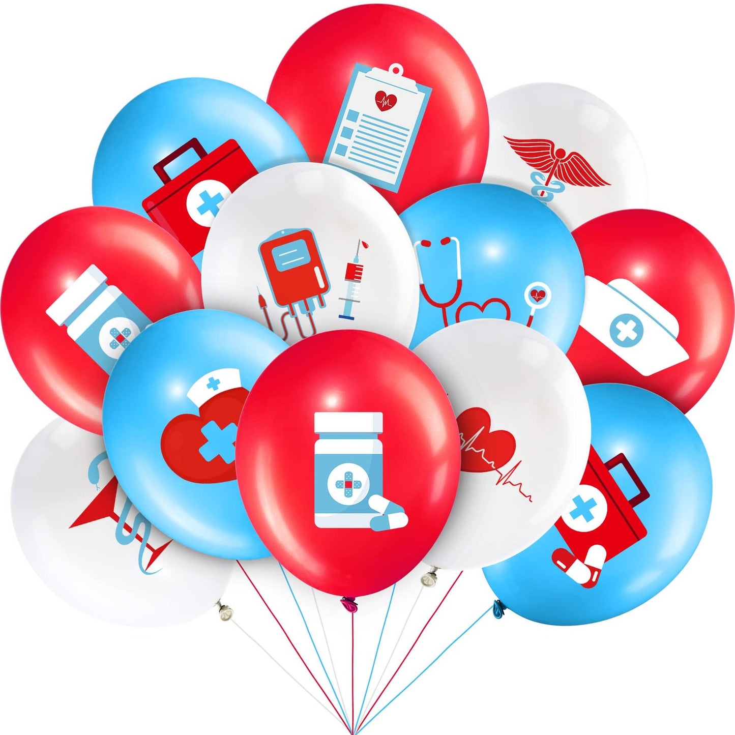 MediParty Nurse Grad Balloons - 50pc 12" Doctor Balloons in White, Red, Blue for 2023 Medical Nursing Graduation Party Decor Supplies - Congrats!
