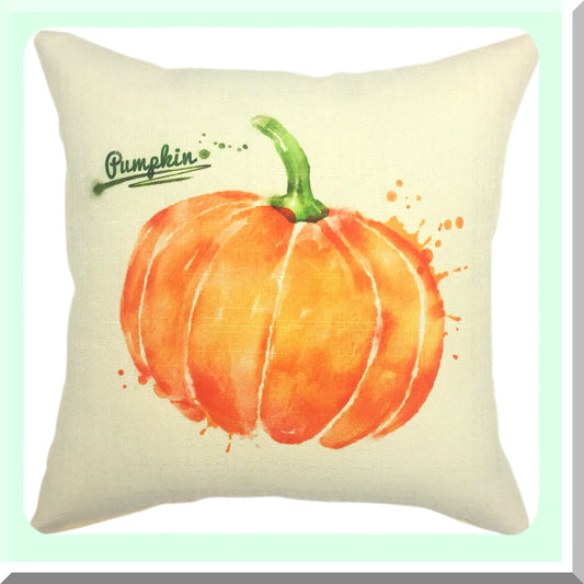 Autumn Harvest Linen Cotton Pumpkin Throw Pillow Cover - Fall Decorative Cushion Case 18x18 Square