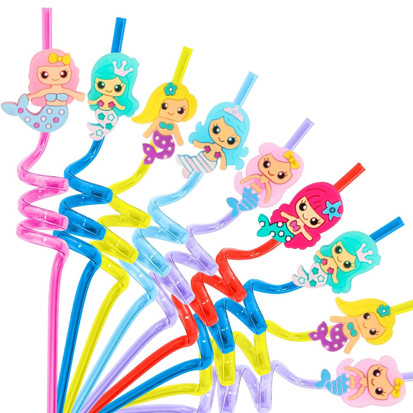 Mermaid Magic Straws - 24Pcs Reusable Plastic Drinking Straws for Mermaid Theme Birthday Party Favors and Supplies