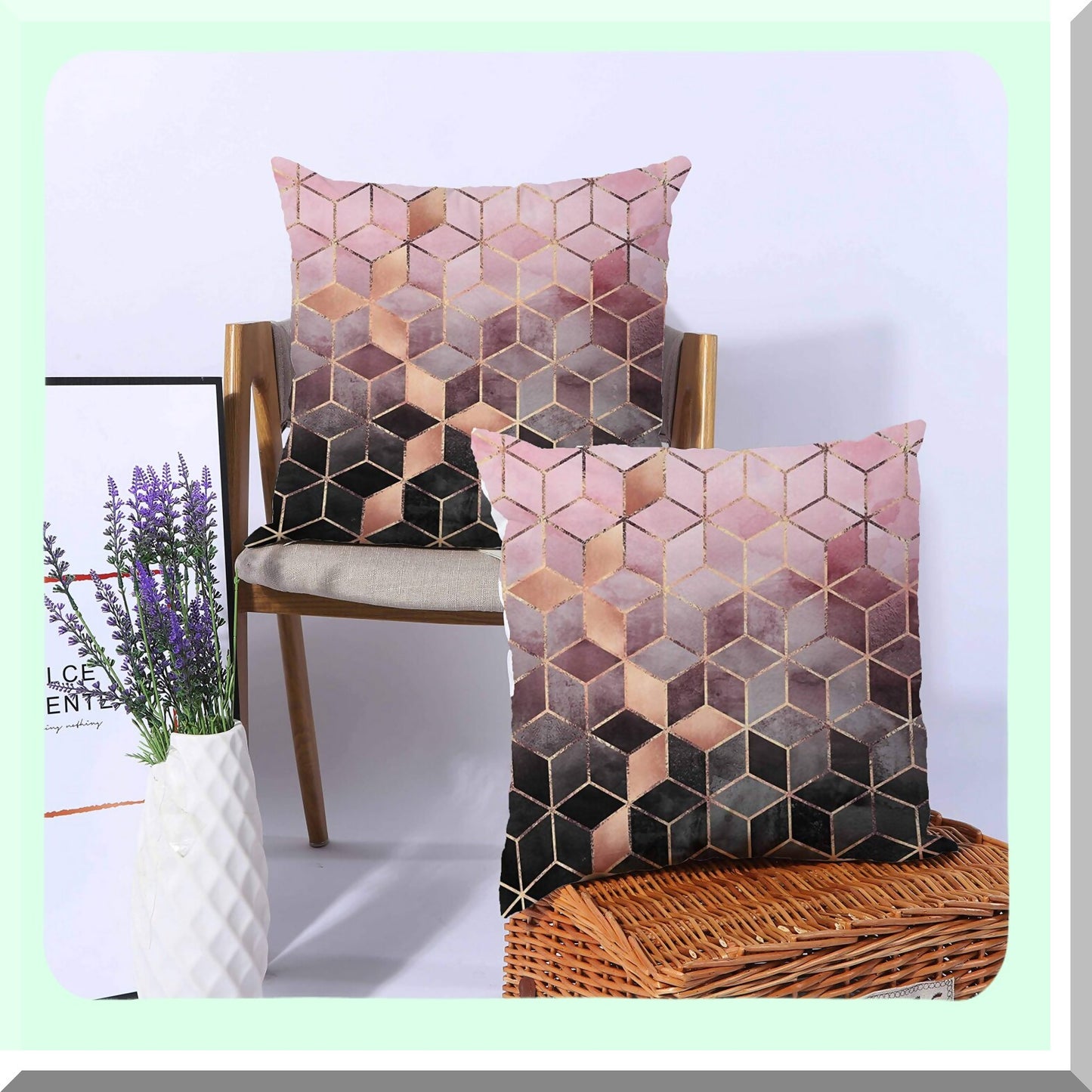 Gradient Geometric Cozy Throw Pillow Covers - Set of 2 Colorful Decorative Cushion Shells for Couch Bed Sofa Farmhouse - 18x18 Inches - Home Decor - S003