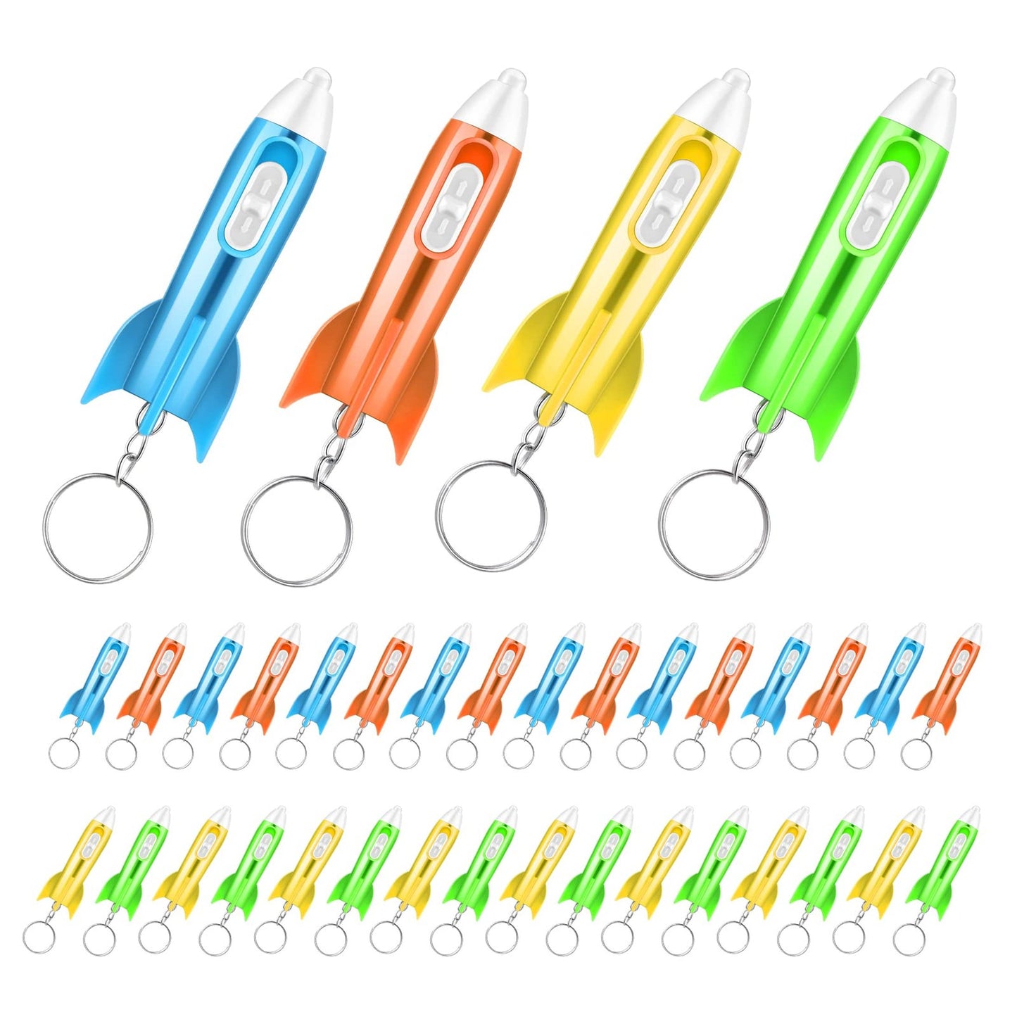 Space Explorer LED Keychain - Set of 24 Helicopter Rocket Flashlights for Kids, Astronaut Party Favors, Key Ring Flashlight for Space Party