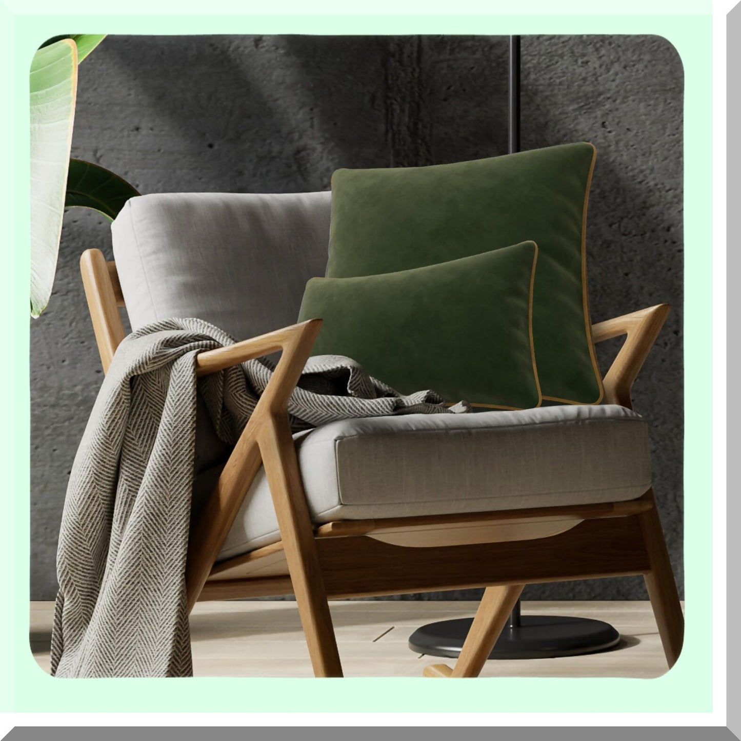 Velvet Green Pipping Edge Pillow Covers - Set of 2 Decorative Cushion Cases for 12x20in Pillows. Soft, Stylish, and Luxurious Home Decor Accent.