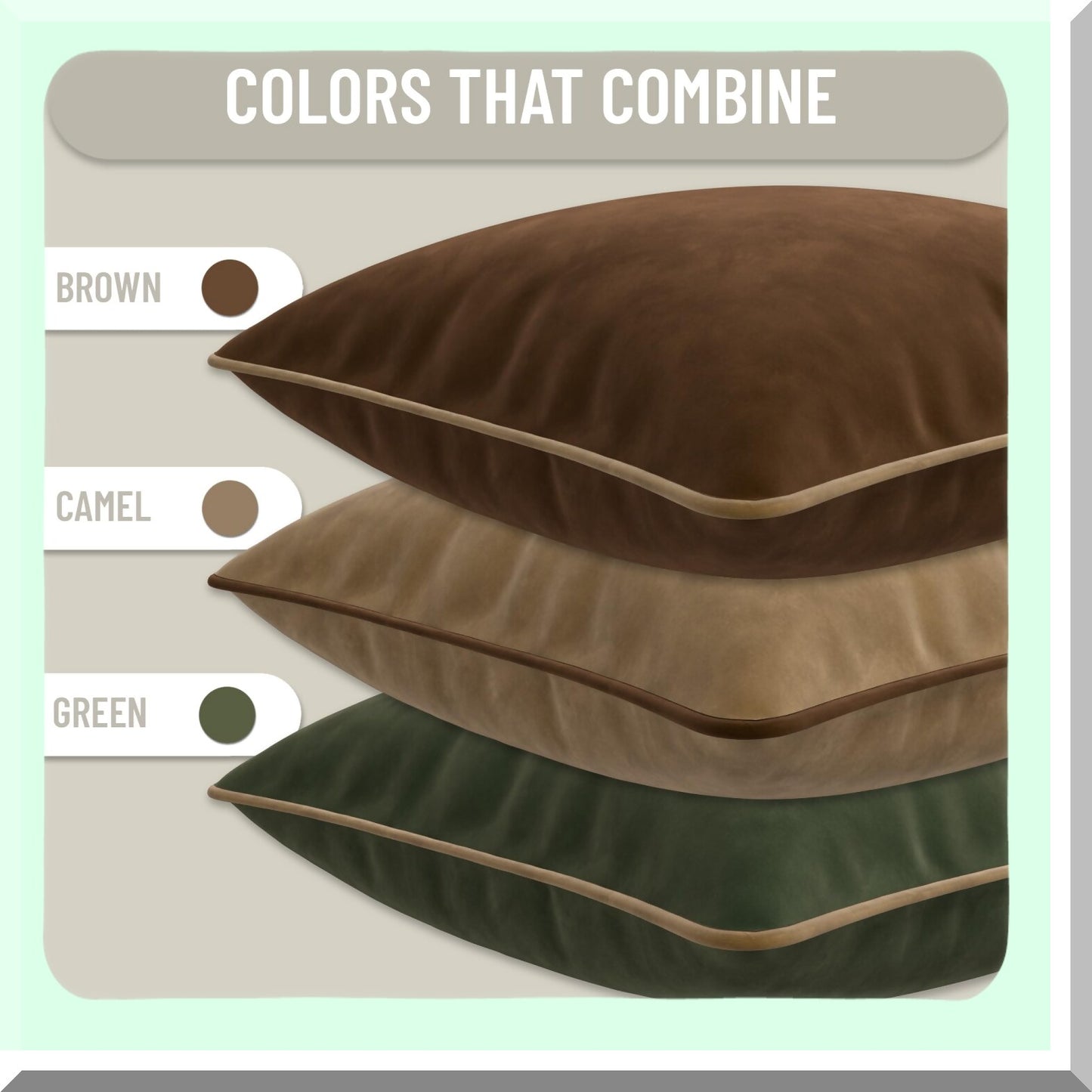 Velvet Green Pipping Edge Pillow Covers - Set of 2 Decorative Cushion Cases for 12x20in Pillows. Soft, Stylish, and Luxurious Home Decor Accent.