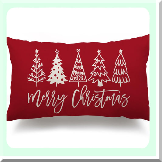 Winter Wonderland Tree Pillow Covers - Festive 12x20 Inch Red Throw Pillows for Home Decor, Cozy Couch Accessories - Style 143B