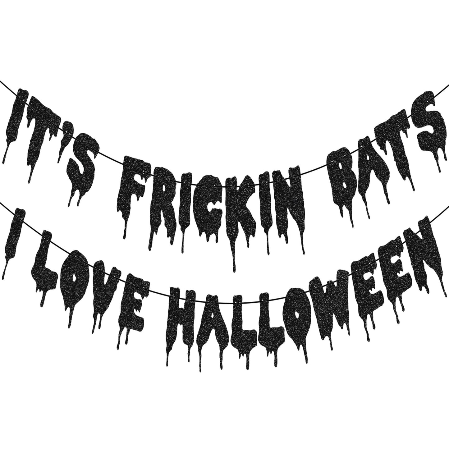 Black Glittery Bat Love Banner - Sparkly Party Garland for Theme Party Decor & Home Mantle Decorations - Fun Party Supplies & Decorations
