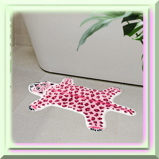 Pink Leopard Bath Mat 23.6x39.3in Non Slip Absorbent