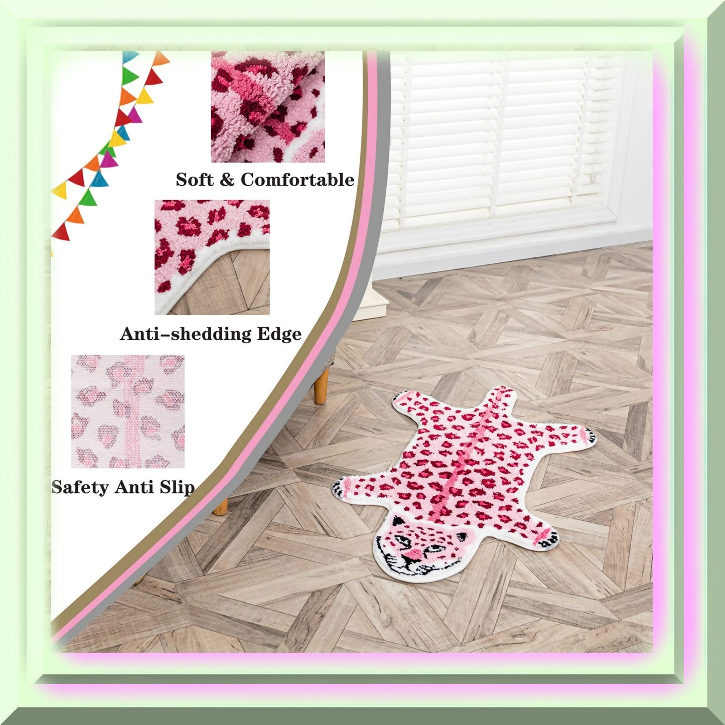 Pink Leopard Bath Mat 23.6x39.3in Non Slip Absorbent