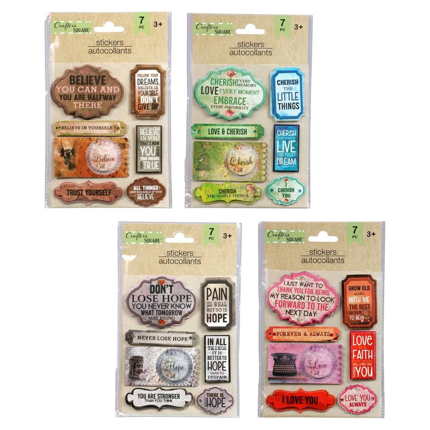 Decorative Stickers with Inspirational Sayings, 7-ct. Packs (Pack of 24)