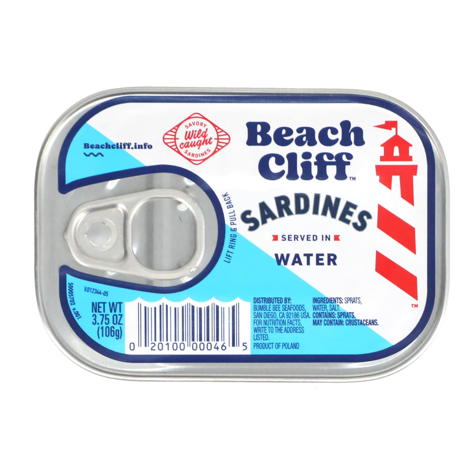 Beach Cliff Sardines in Water, 3.75 oz. Cans (Pack of 12)