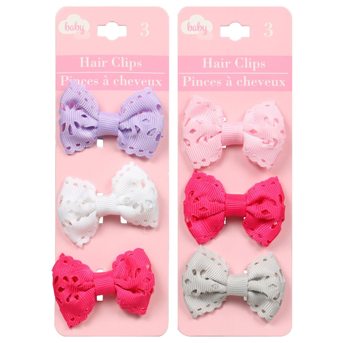 Baby Ribbed Eyelet Bow Hair Clips, 3-ct. Packs (Pack of 36)