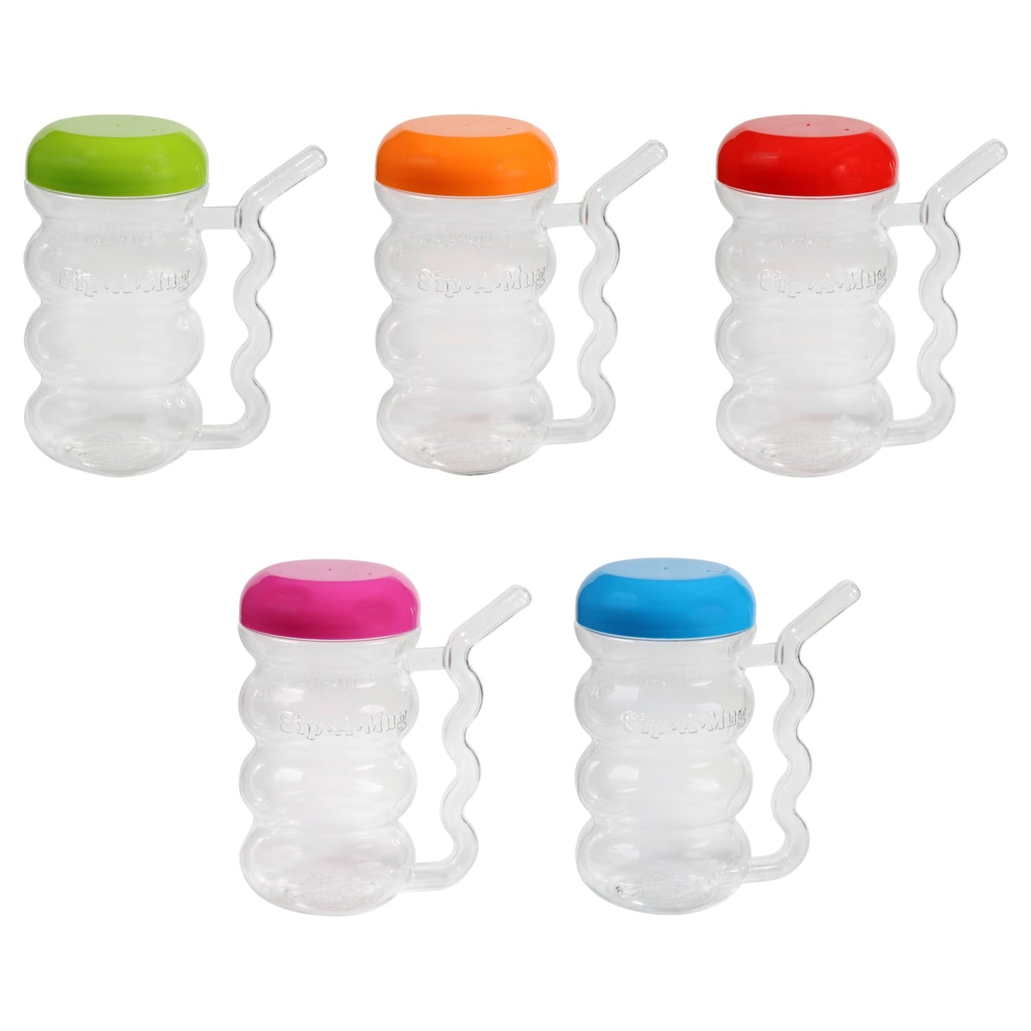 Sip-A-Mug Clear Plastic Sipper Mugs with Colorful Tops, 14 oz. (Pack of 24)